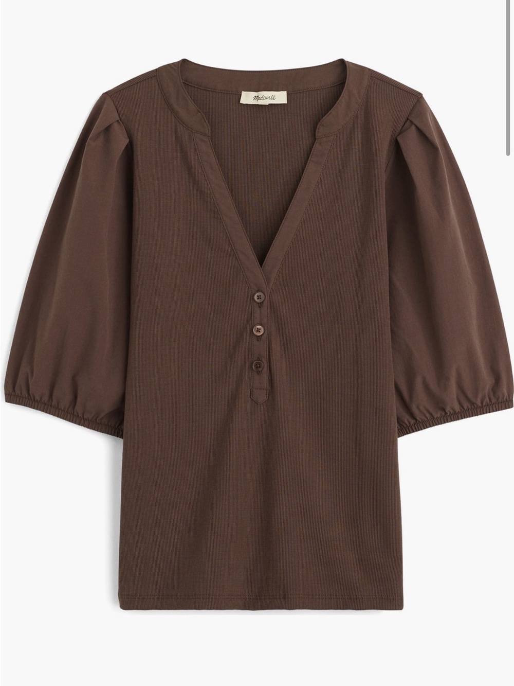 Like New Madewell Puff Sleeve Henley in Brown size S